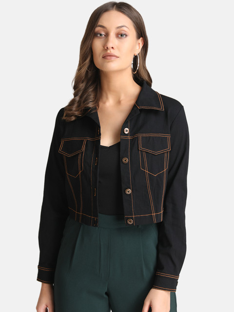 

Kazo Women Black Solid Denim Jacket