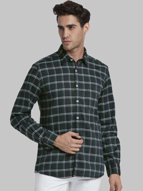 

Parx Men Green & White Slim Fit Checked Casual Shirt