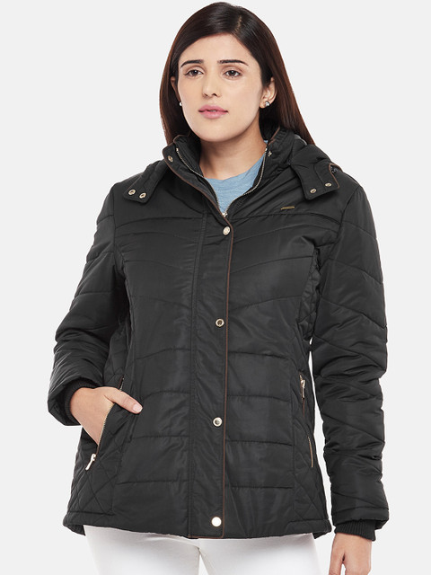 

Kosha Women Black Solid Lightweight Fleece-Lined Padded Jacket with Detachable Hood