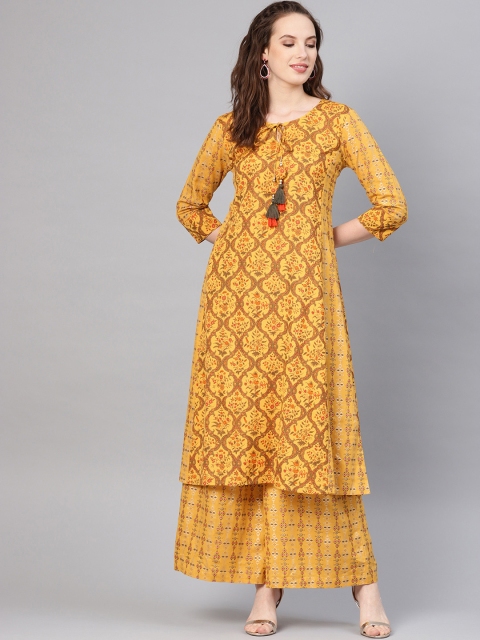 

Juniper Women Mustard Yellow Printed A-Line Kurta