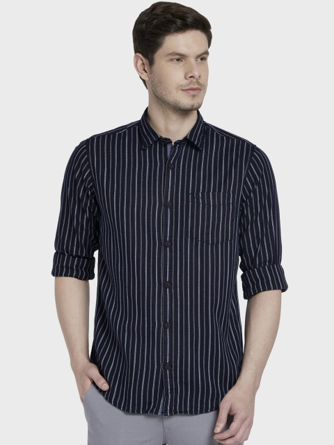 

ColorPlus Men Navy Blue & White Regular Fit Striped Casual Shirt