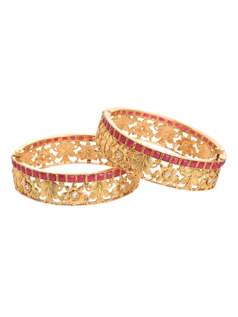 

Bamboo Tree Jewels Set of 2 Gold-Toned & White Kundan Studded Bangles