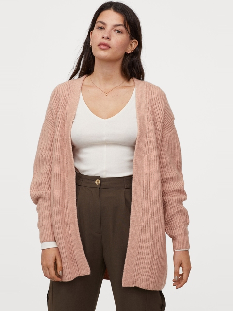 

H&M Women Beige Solid Knitted Cardigan