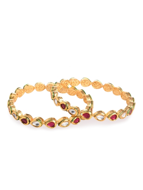 

Bamboo Tree Jewels Set of 2 Gold-Toned & White Kundan Studded Bangles