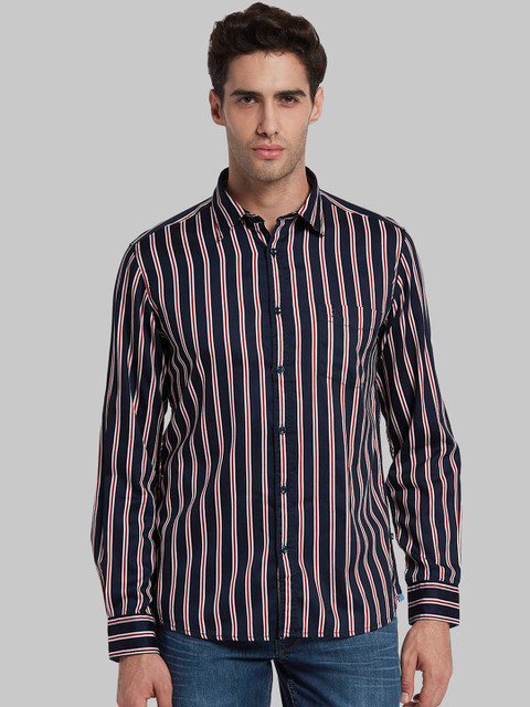 

Parx Men Navy Blue & White Slim Fit Striped Casual Shirt