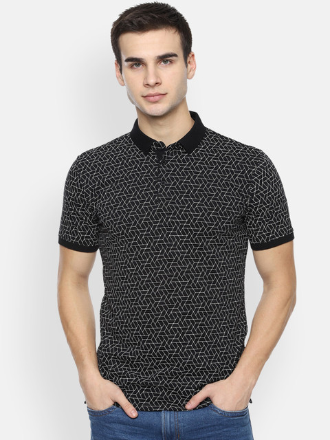 

V Dot Men Black Printed Polo Collar T-shirt