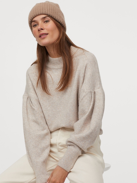 

H&M Women Beige Solid Knitted Jumper
