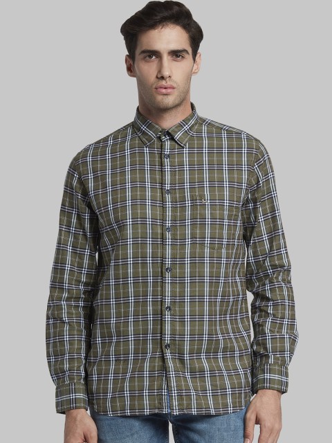 Parx Men Green & Black Slim Fit Checked Casual Shirt