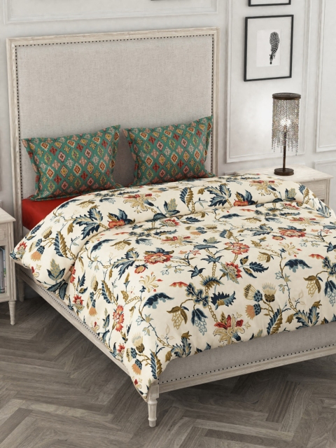 

Portico New York Cream-Coloured & Maroon Printed AC Room 120GSM Double King Bedding Set