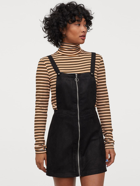

H&M Women Black Solid Dungaree Dress