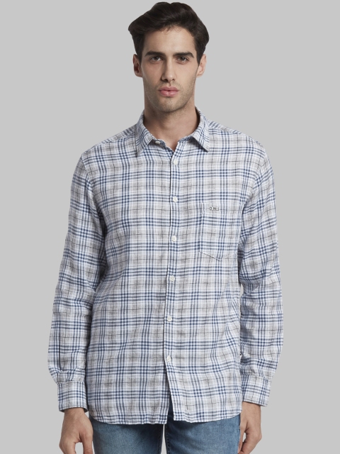 

Parx Men Grey & Blue Slim Fit Checked Casual Shirt