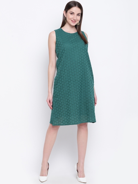 

Mayra Women Teal Green Self Design Fit and Flare Dress