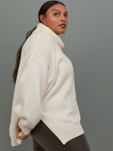 

H&M Plus Women Off White Solid Polo-neck Sustainable Jumper