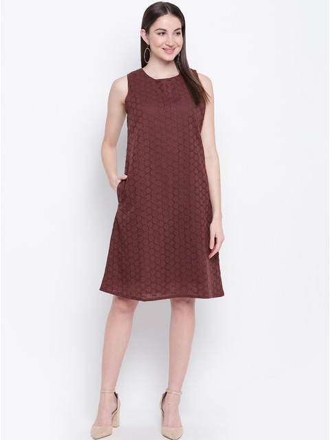 

Mayra Women Brown Self Design A-Line Dress