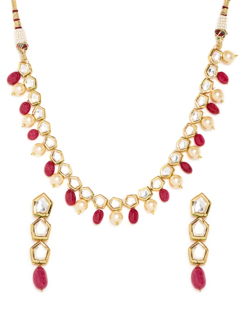 

Bamboo Tree Jewels Gold-Toned & Red Handcrafted Kundan-Studded Jewellery Set