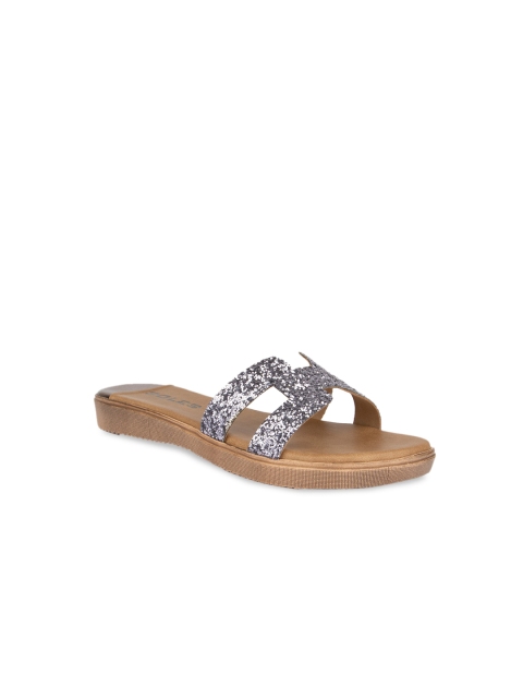 

SOLES Women Grey Embellished Open Toe Flats