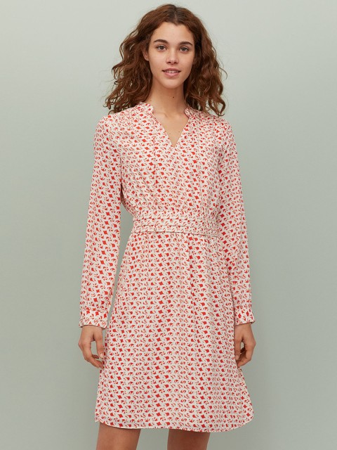 

H&M Women Off-White & Red Printed Dress with Ties
