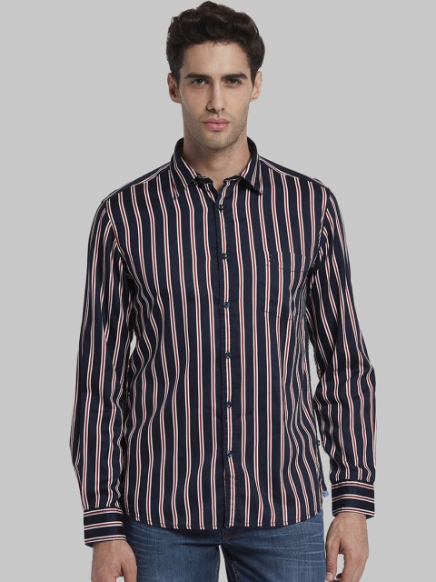 

Parx Men Navy Blue & White Slim Fit Striped Casual Shirt