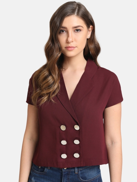

Kazo Women Maroon Solid Shirt Style Top