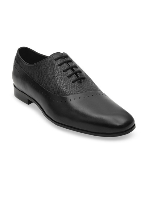 

ROSSO BRUNELLO Men Black Textured Formal Leather Oxfords