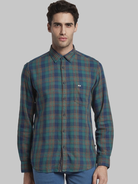 

Parx Men Green & Mustard Yellow Slim Fit Checked Casual Shirt