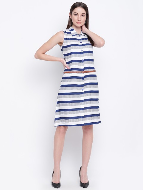 

Mayra Women Blue & White Striped Shirt Dress
