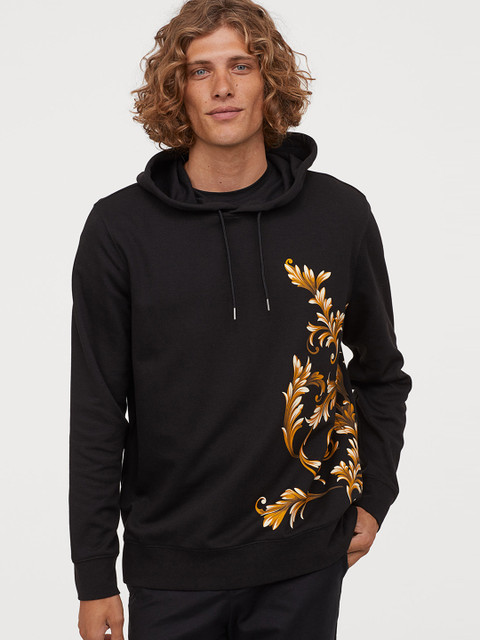 

H&M Men Black & Brown Printed Hooded Top