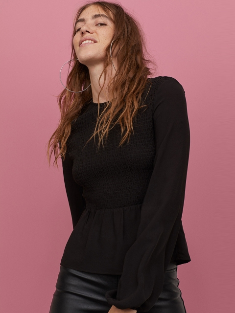 

H&M Women Black Peplum Top