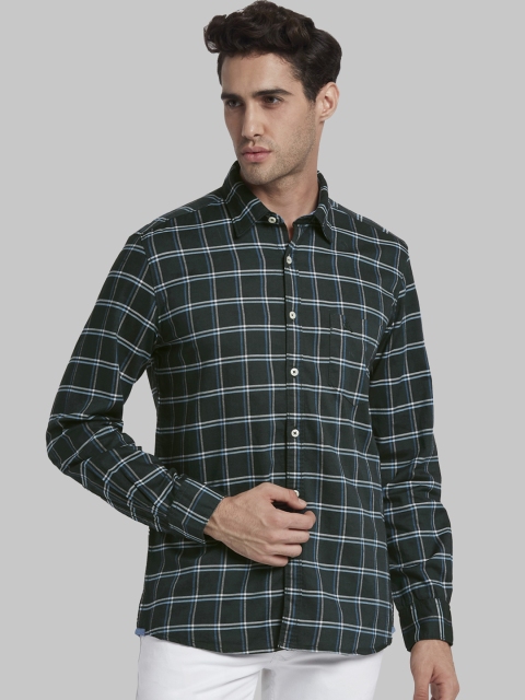 

Parx Men Green & Off-White Slim Fit Checked Casual Shirt