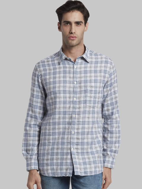 

Parx Men Grey & Blue Slim Fit Checked Casual Shirt