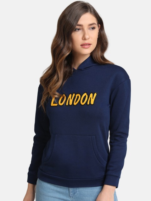

Kazo Women Navy Blue & Yellow Appliqued Hooded Sweatshirt