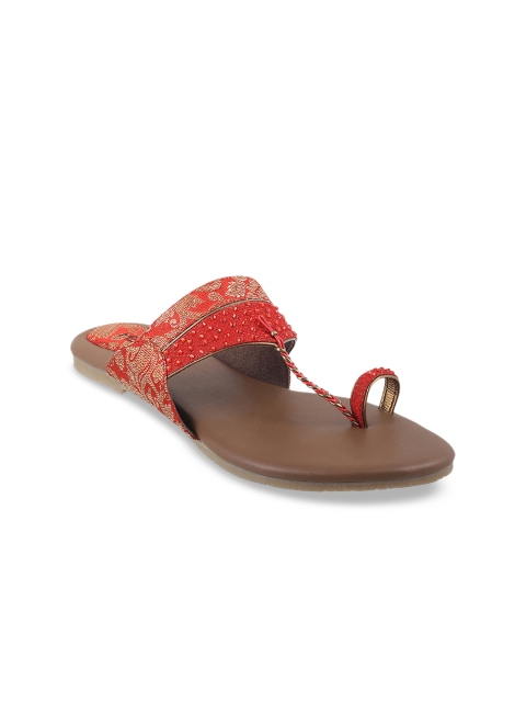 

Metro Women Orange & Gold-Toned Woven Design One Toe Flats