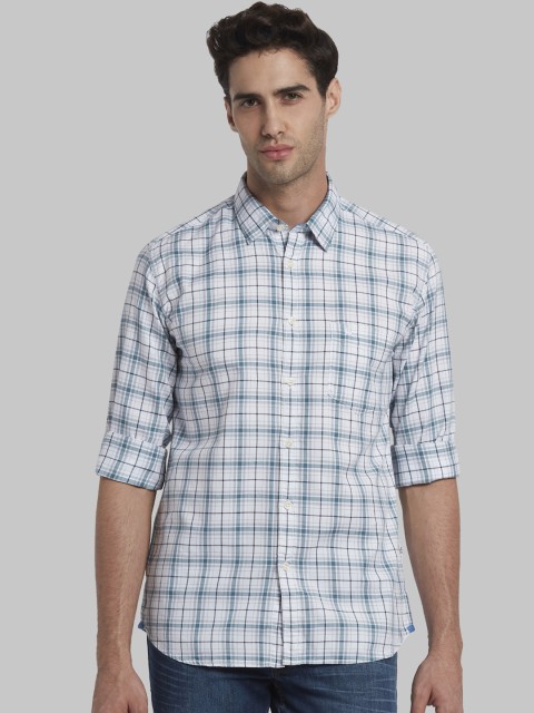 

Parx Men Grey & Blue Slim Fit Checked Casual Shirt