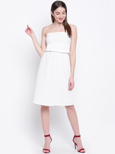 

Mayra Women White Solid Fit and Flare Dress