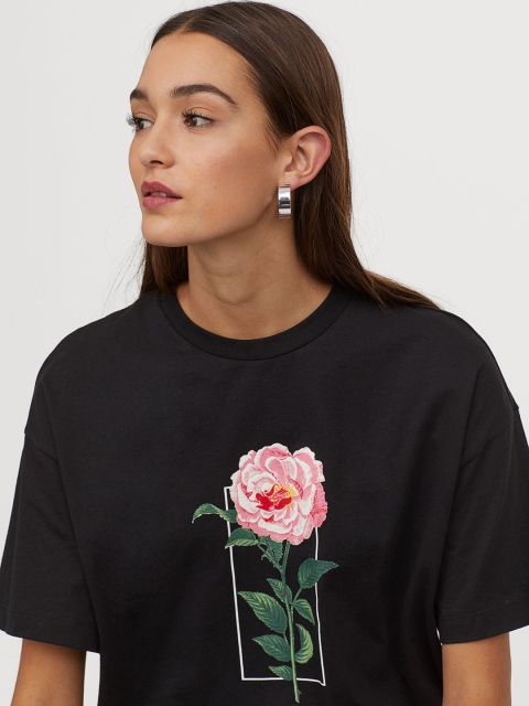 

H&M Women Black Printed T-shirt