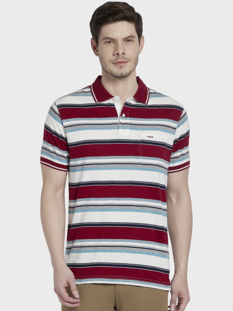 

ColorPlus Men Maroon & Off-White Striped Polo Collar T-shirt