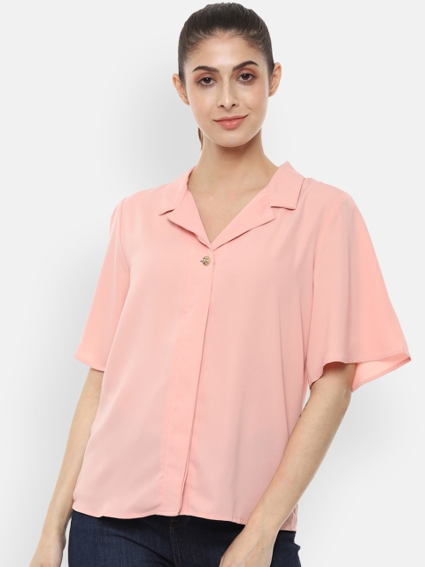 

Van Heusen Woman Peach-Coloured Regular Fit Solid Casual Shirt