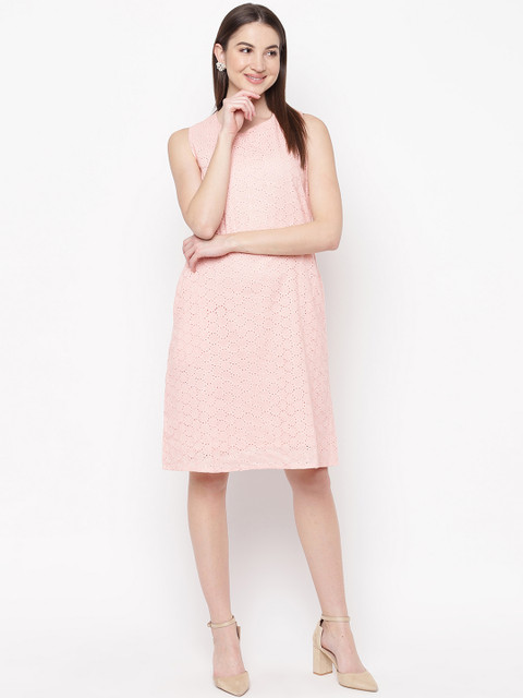 

Mayra Women Pink Schiffli Embroidered Fit and Flare Dress