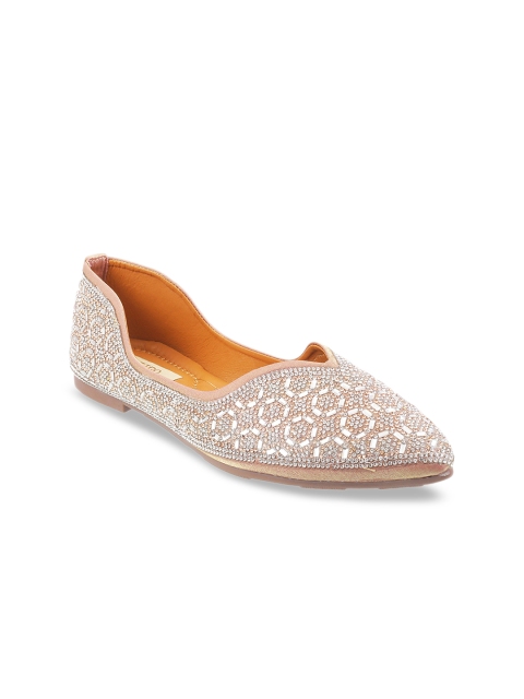 

Metro Women Peach-Coloured & White Embellished Mojaris