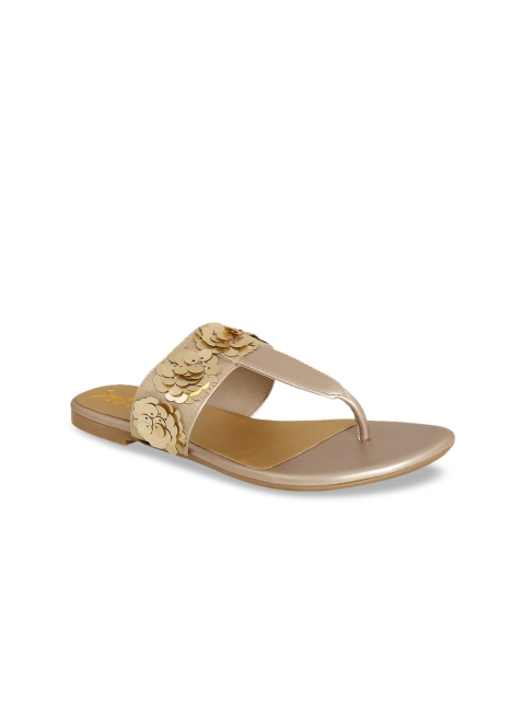 

Siendo Desi Women Gold-Toned Embellished T-Strap Flats