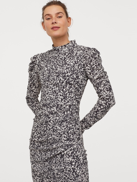 

H&M Women White & Black Printed Draped Dress