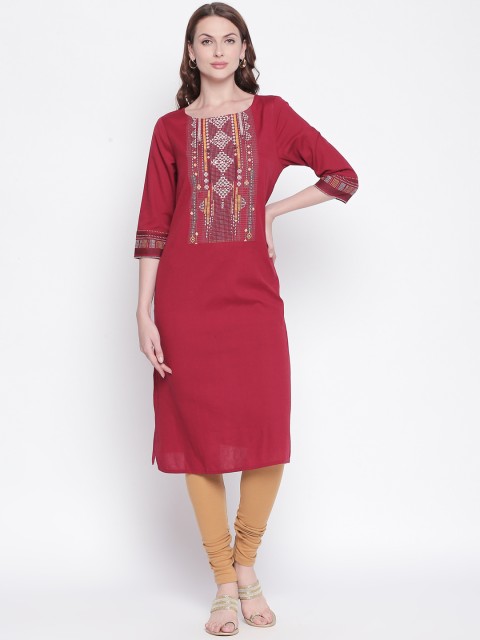 

RANGMANCH BY PANTALOONS Women Red Yoke Design Straight Kurta