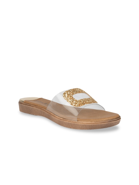 

SOLES Women Gold-Toned & Transparent Embellished Open Toe Flats
