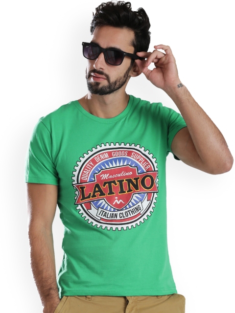 

Masculino Latino Men Green Printed Round Neck T-shirt