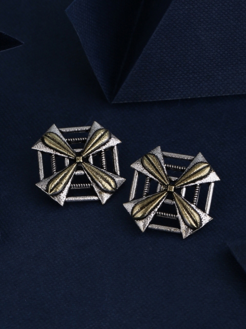 

Studio Voylla Silver-Plated & Gold-Toned Oxidised Geometric Studs