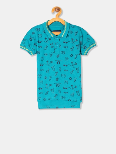 

Cherokee Boys Turquoise Blue Printed Polo Collar T-shirt