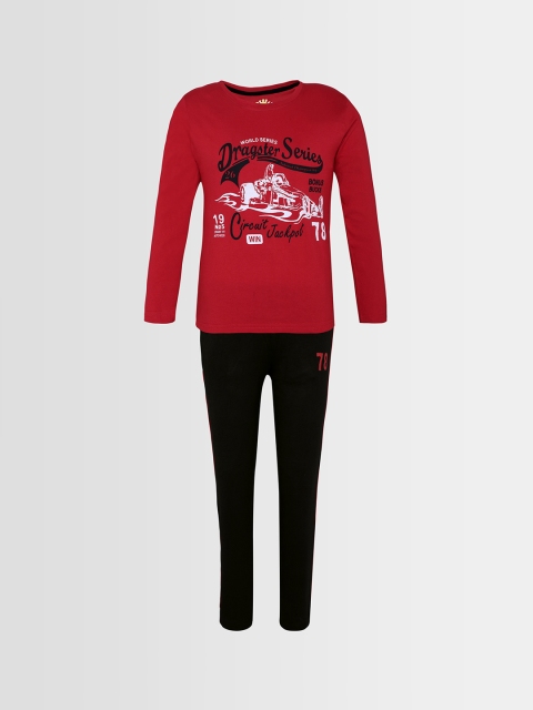 

Punkster Boys Red & Black Printed Night Suit