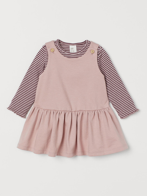 

H&M Girls Pink Solid Dungaree Dress and Top