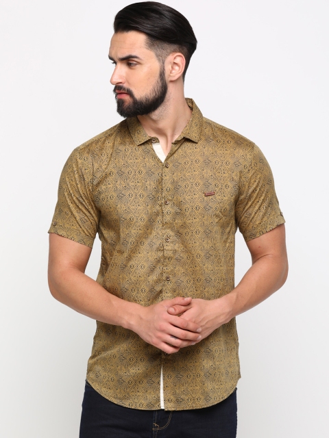 

WITH Men Khaki Brown Slim Fit Printed Casual Shirt