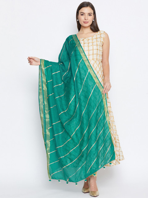 

studio rasa Green & Gold-Coloured Zari Printed Dupatta